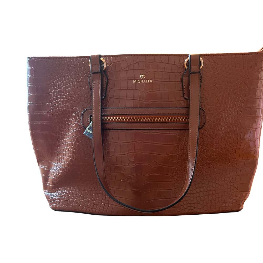 MICHAELA Women's Croc-Embossed 3-in-1 Tote Bag Set with Pouch and Clear Wristlet